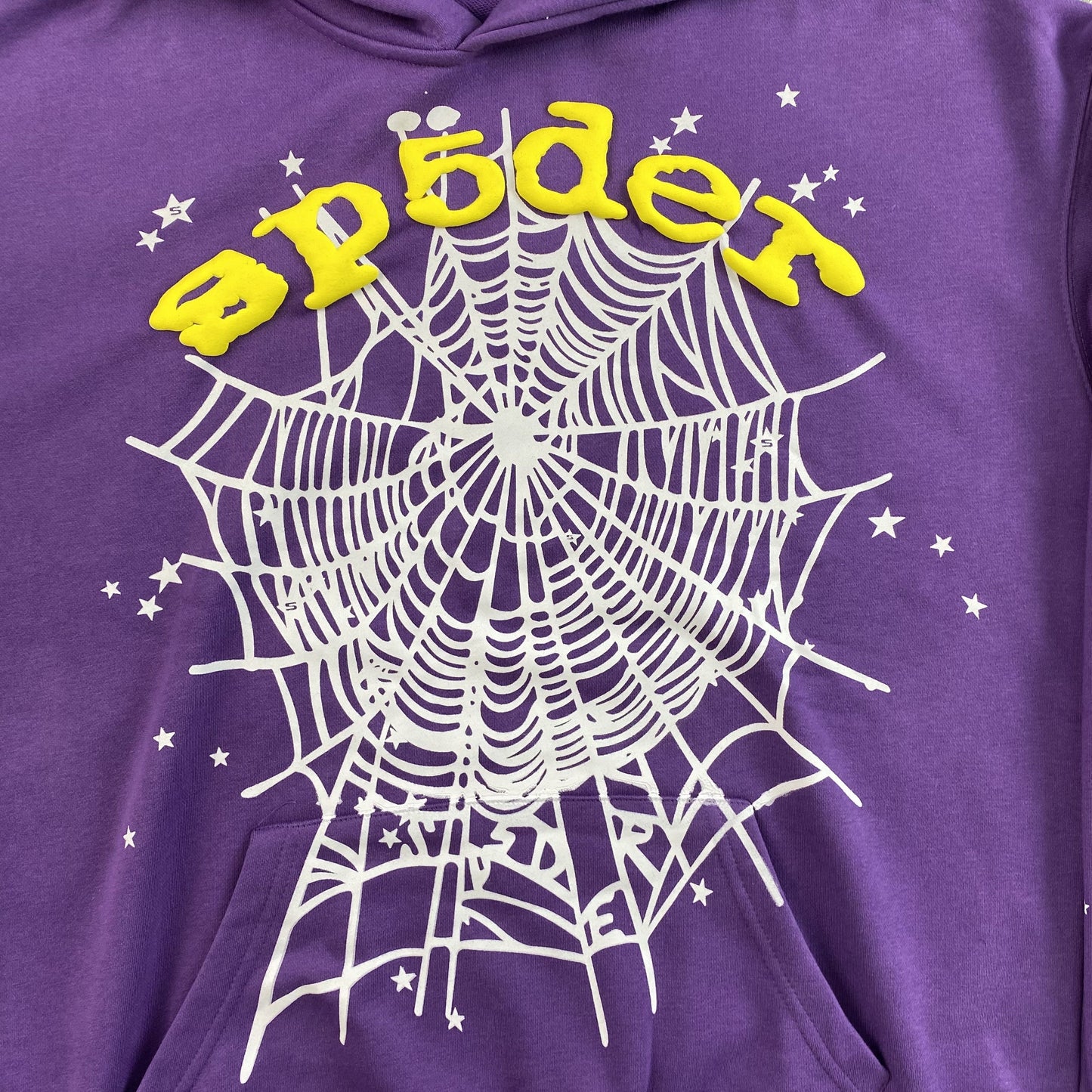 SP5DER Star Og Web V2 Hoodie - Purple Unisex Streetwear Limited Edition - The SP5DER STAR OG WEB V2 HOODIE PURPLE - REPLICA is a bold and electrifying