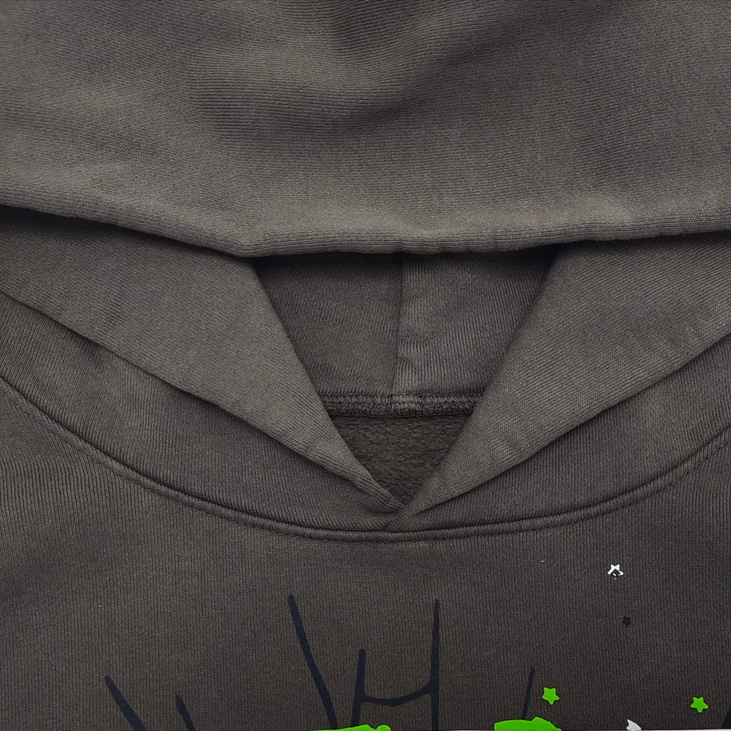 SP5DER Wait Web Hoodie Slate - Grey Unisex Streetwear Limited Edition - The SP5DER WAIT WEB HOODIE SLATE GREY - REPLICA blends sleek design with bold streetwear