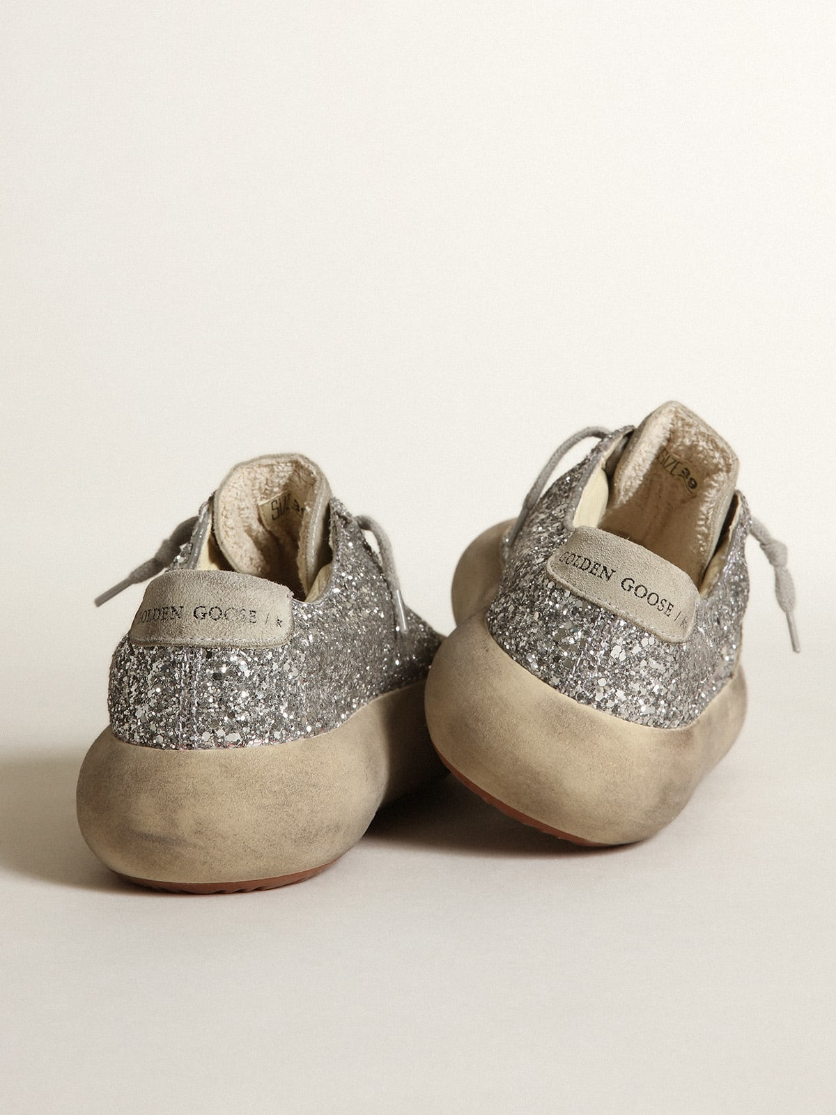 Space-star Shoes In Silver Glitter With Ice-gray Suede Star And Heel Tab Unisex Streetwear Limited Edition