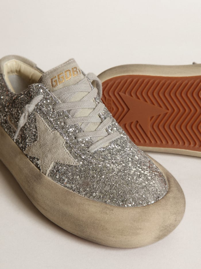 Space-star Shoes In Silver Glitter With Ice-gray Suede Star And Heel Tab Unisex Streetwear Limited Edition