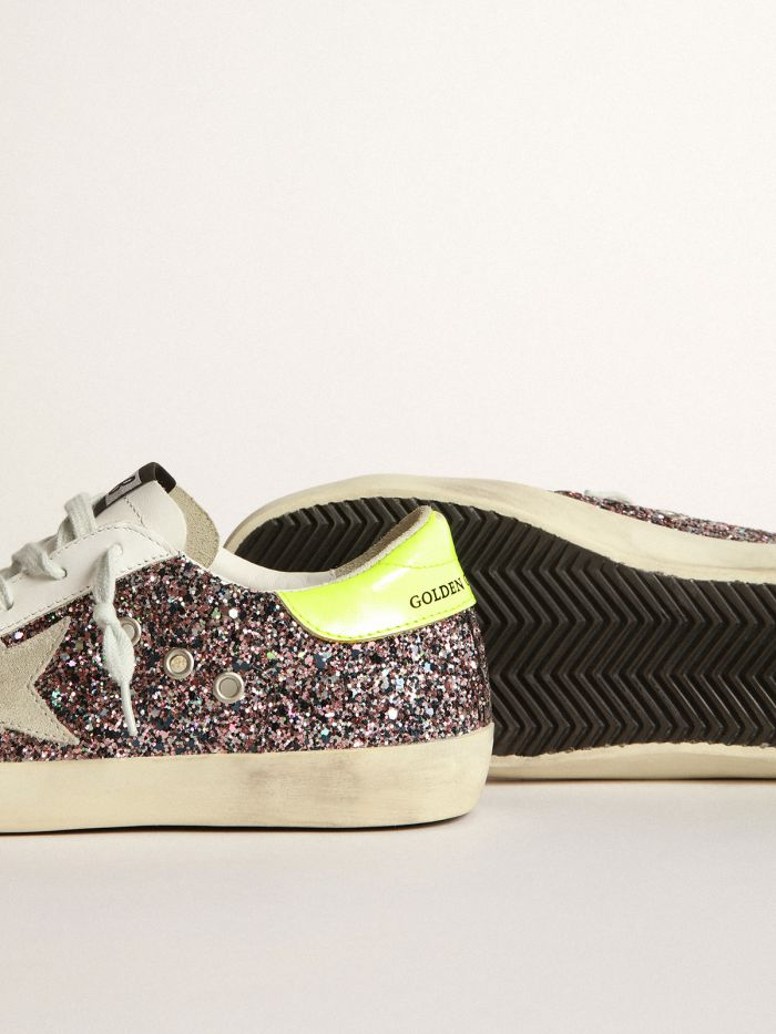 Super-star Sneakers In Gray And Pink Glitter With Ice-gray Suede Star And Fluorescent Leather - Yellow Unisex Streetwear Limited Edition