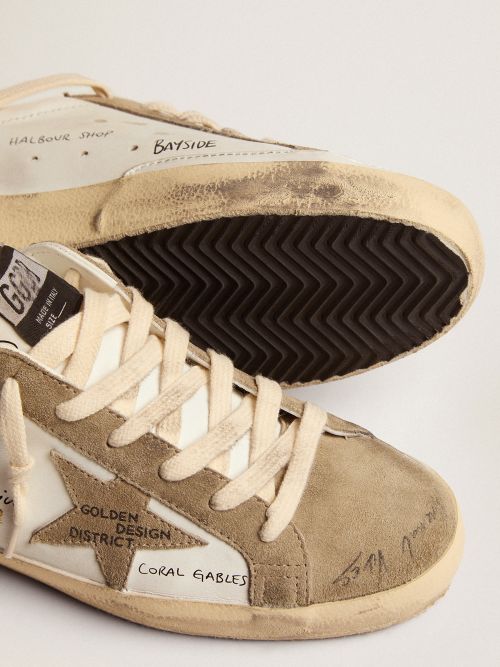Super-star Sneakers In White Leather With Dove-gray Suede Inserts And All-over Lettering - Black Unisex Streetwear Limited Edition