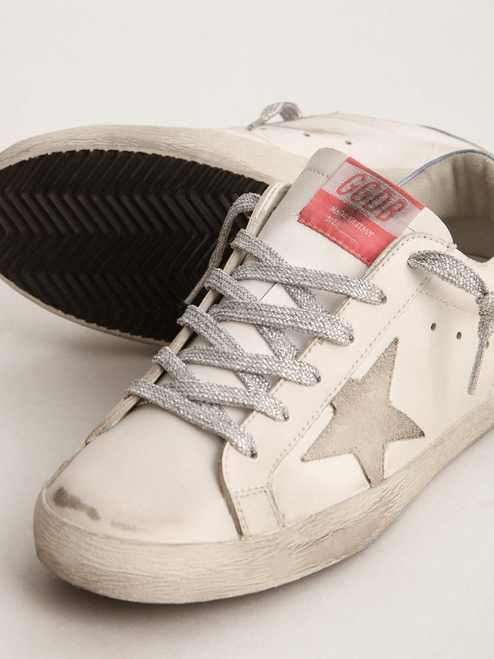 Super-star Sneakers With Sky-blue Laminated Leather Heel Tab And Ice-gray Suede Star Unisex Streetwear Limited Edition