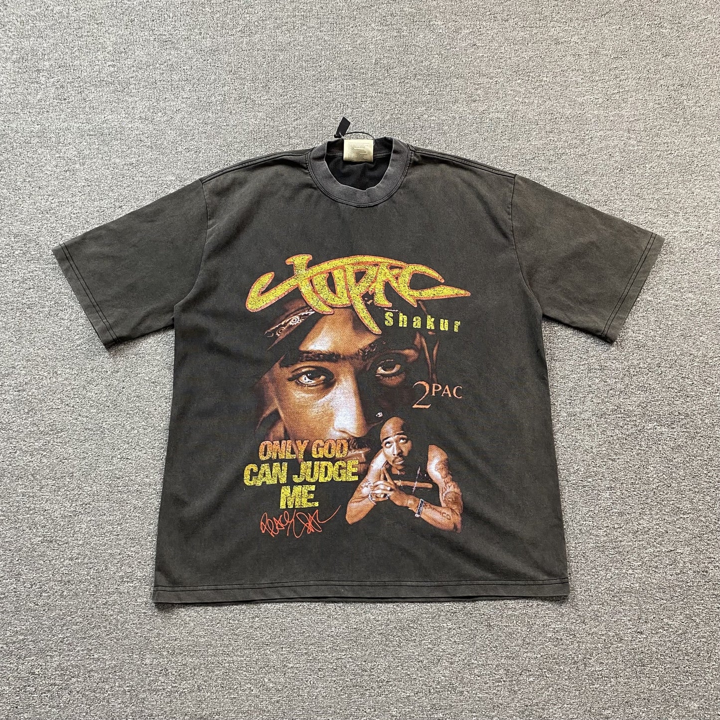 TUPAC Vintage Graphic Tee Dark T-Shirt - Grey Unisex Streetwear Limited Edition - The TUPAC VINTAGE GRAPHIC TEE DARK GREY - REPLICA is a must-have for hip-hop fans