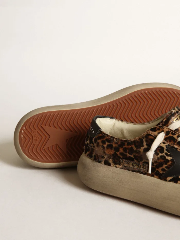 Women's Space-star Shoes In Leopard-print Pony Skin With Leather Star And Heel Tab - Black Unisex Streetwear Limited Edition