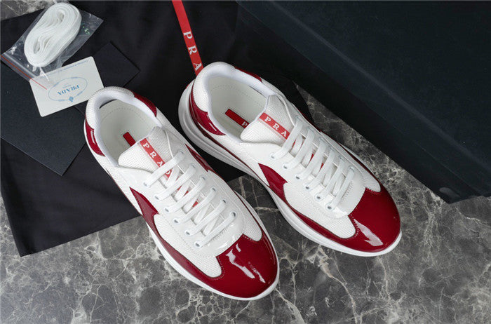 PRADA America's Cup Red Sneakers - White Unisex Streetwear Limited Edition