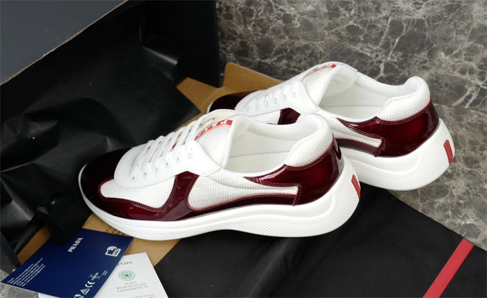 PRADA America's Cup Burgundy Sneakers - White Unisex Streetwear Limited Edition