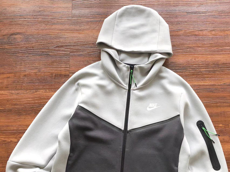 NIKE Tech Fleece Hoodie - Grey - - Green - Black Unisex Streetwear Limited Edition - The NIKE TECH FLEECE HOODIE GREY/BLACK/GREEN - REPLICA delivers the perfect fusion of modern athletic