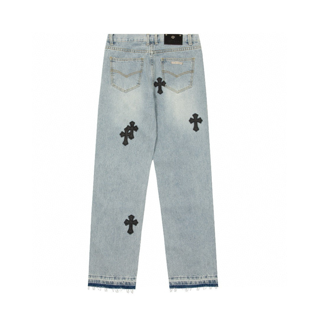 CHROME Hearts Cross Patch Jeans Vintage - Blue Unisex Streetwear Limited Edition