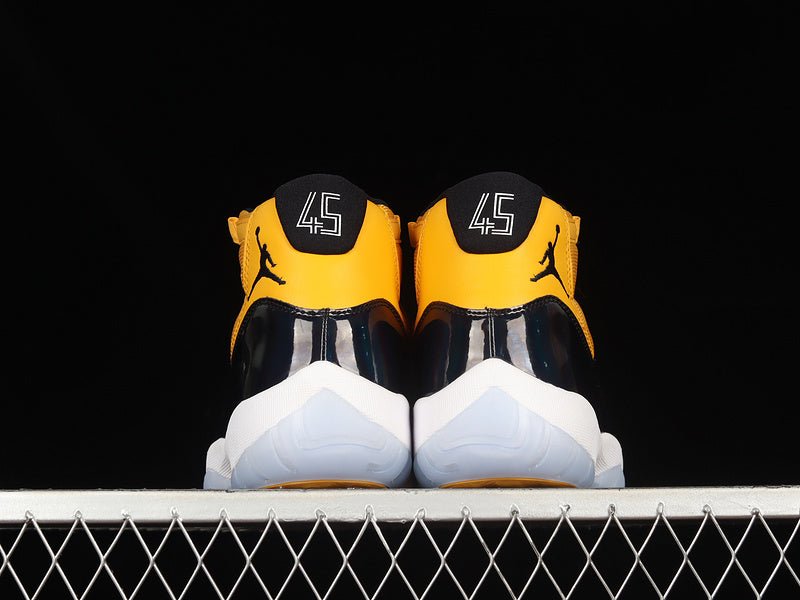 AIR Jordan 11 Retro - Yellow - White - Black Unisex Streetwear Limited Edition - Step into bold street style with the Air Jordan 11 Retro Black/Yellow/White, a vibrant expression