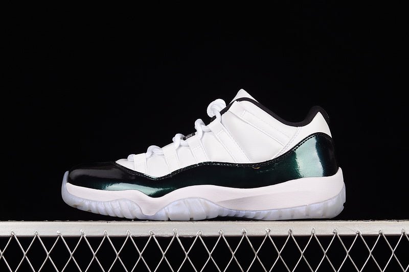 AIR Jordan 11 Retro Low Emerald White - Emerald Rise-black Sneakers Unisex Streetwear Limited Edition - The Air Jordan 11 Retro Low 'Emerald' in White/Emerald Rise-Black combines iconic design with re