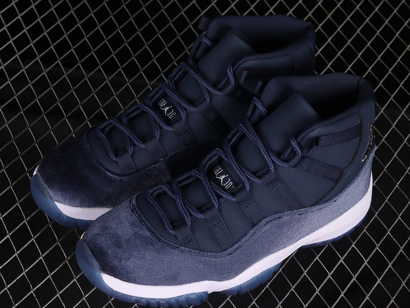 AIR Jordan 11 Retro Navy Velvet Midnight Navy - Metallic Silver - Sneakers - White Unisex Streetwear Limited Edition - Step into luxurious elegance with the Air Jordan 11 Retro Navy Velvet Midnight Na