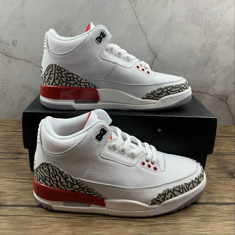 AIR Jordan 3 Retro Hall Of Fame White - Cement Grey-black-fire Red Unisex Streetwear Limited Edition - The Air Jordan 3 Retro 'Hall of Fame' in White/Cement Grey-Black-Fire Red, also known as
