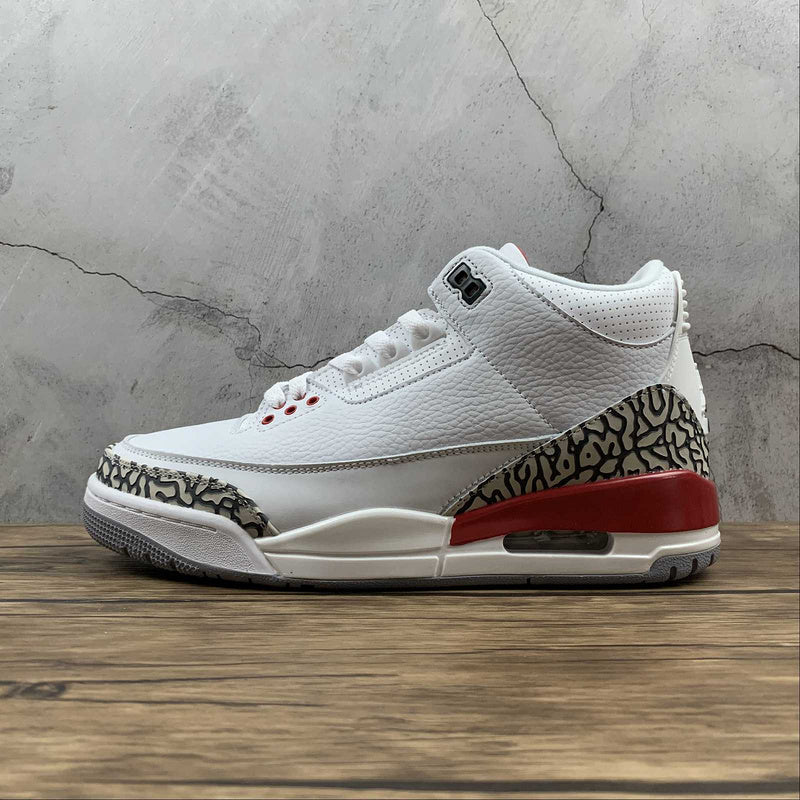 AIR Jordan 3 Retro Hall Of Fame White - Cement Grey-black-fire Red Unisex Streetwear Limited Edition - The Air Jordan 3 Retro 'Hall of Fame' in White/Cement Grey-Black-Fire Red, also known as