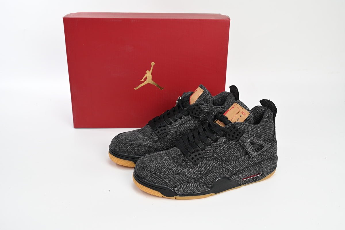 Air Jordan 4 Levi's - Black Unisex Streetwear Limited Edition - Introducing the Air Jordan 4 Levi's Black, a remarkable fusion of iconic sneaker design and