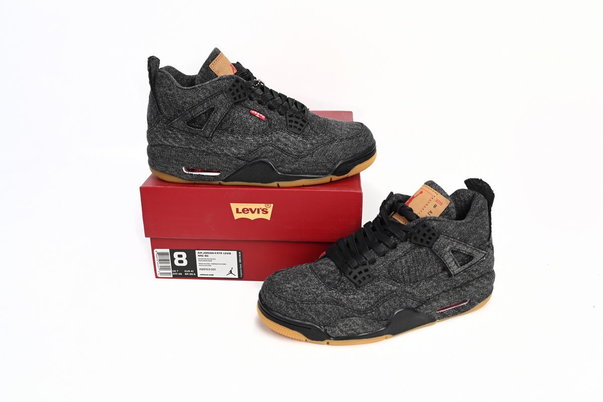 Air Jordan 4 Levi's - Black Unisex Streetwear Limited Edition - Introducing the Air Jordan 4 Levi's Black, a remarkable fusion of iconic sneaker design and