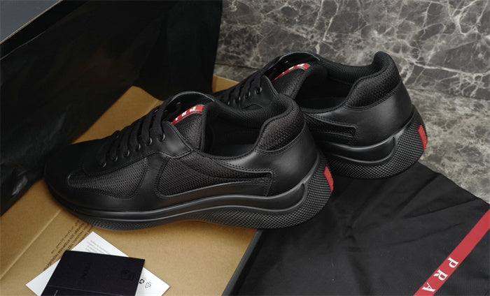 PRADA America's Cup Leather Sneakers - Black Unisex Streetwear Limited Edition