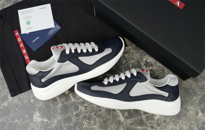 PRADA America's Cup Leather Silver Sneakers - Navy Unisex Streetwear Limited Edition