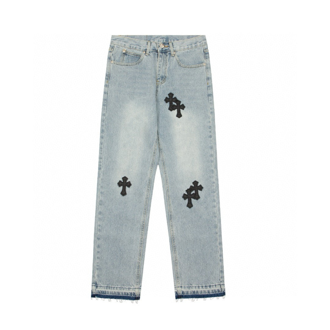 CHROME Hearts Cross Patch Jeans Vintage - Blue Unisex Streetwear Limited Edition