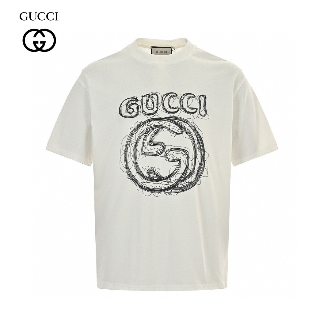 Gucci T-shirt - Scribble Logo - White Unisex Streetwear Limited Edition - <span>This Gucci t-shirt features a distinctive design with the iconic Gucci logo in a scribble