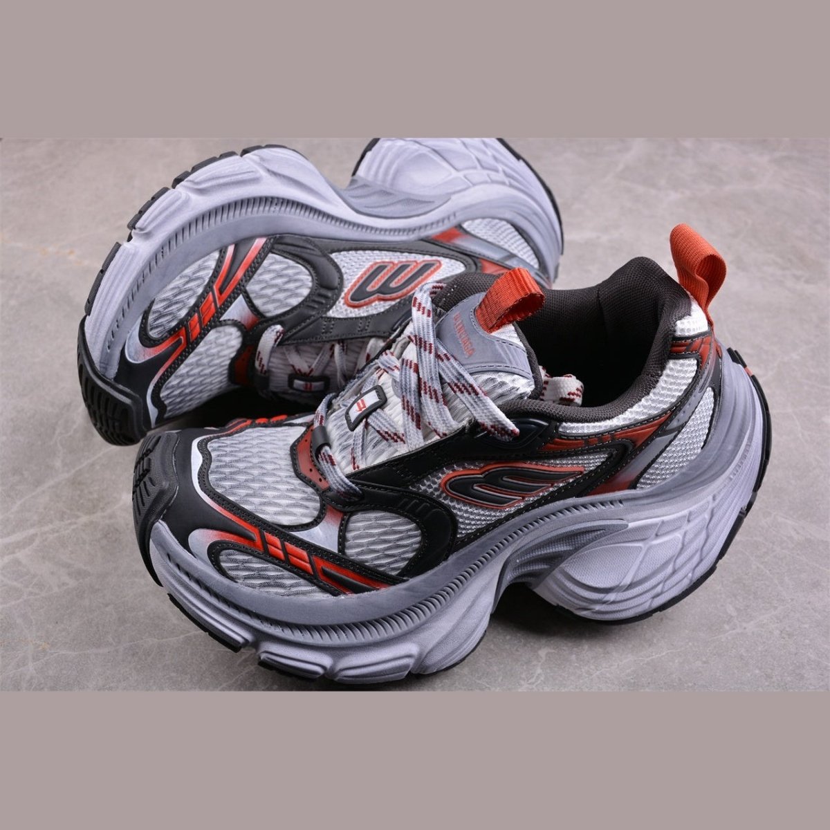 BALENCIAGA 10 - L - Charcoal Grey Sneakers - Red Unisex Streetwear Limited Edition - The Balenciaga 10XL x Charcoal Grey Red sneakers are a bold statement in the world