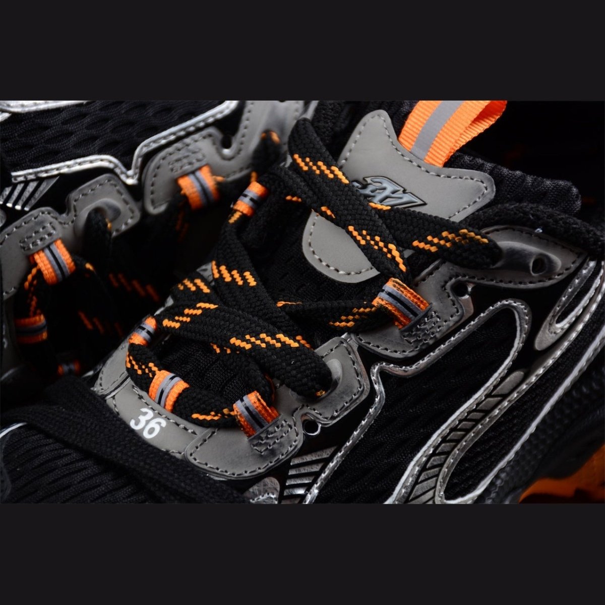 BALENCIAGA 3 - L - Orange Grey Sneakers - Black Unisex Streetwear Limited Edition - Introducing the BALENCIAGA 3XL x Black Orange Grey, a striking fusion of bold design and
