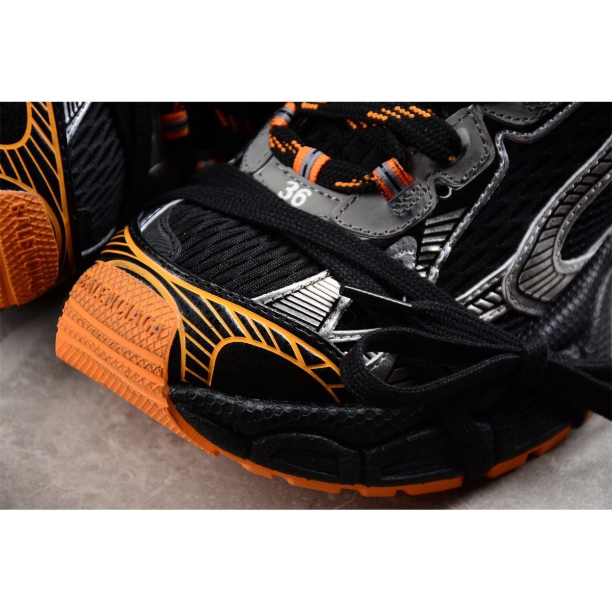 BALENCIAGA 3 - L - Orange Grey Sneakers - Black Unisex Streetwear Limited Edition - Introducing the BALENCIAGA 3XL x Black Orange Grey, a striking fusion of bold design and
