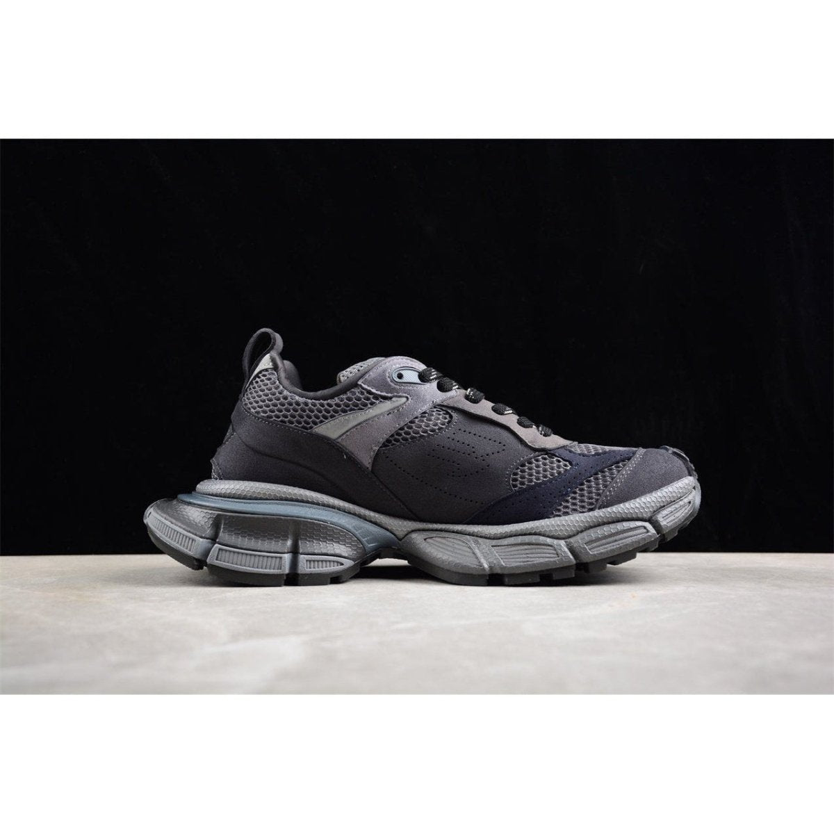 BALENCIAGA 3 - L - Dark Sneakers - Grey Unisex Streetwear Limited Edition - The BALENCIAGA 3XL x Dark Grey sneakers epitomize bold luxury with a monochromatic, understated design.
