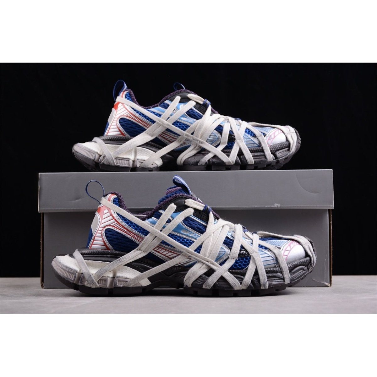 BALENCIAGA 3 - L - Royal Silver Sneakers - Blue Unisex Streetwear Limited Edition - The Balenciaga 3XL x Royal Blue Silver sneakers are a vibrant addition to any fashion-forward