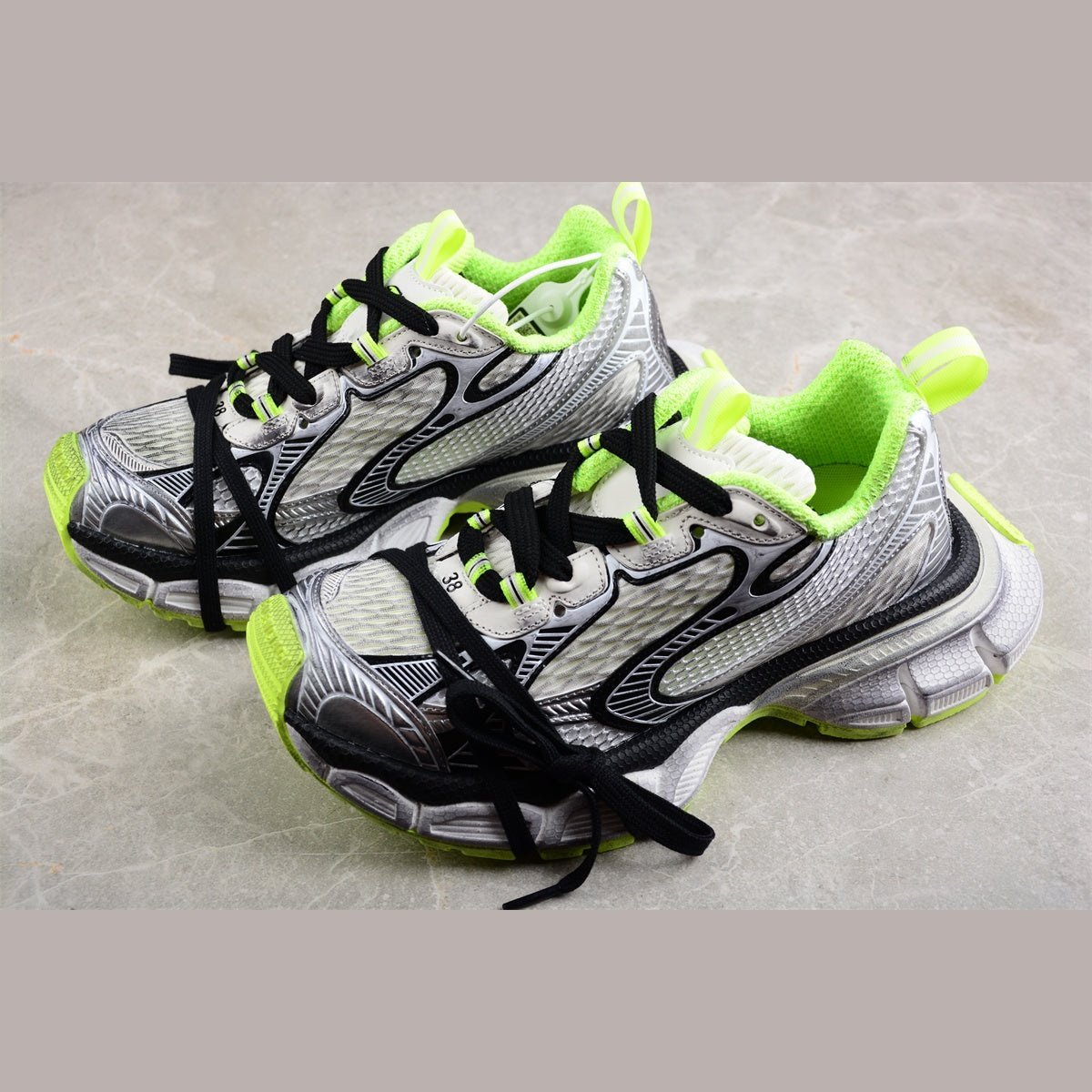 BALENCIAGA 3 - L - White Fluo Yellow Sneakers - Black Unisex Streetwear Limited Edition - Introducing the BALENCIAGA 3XL x White Black Fluo Yellow, a dynamic fusion of modern design