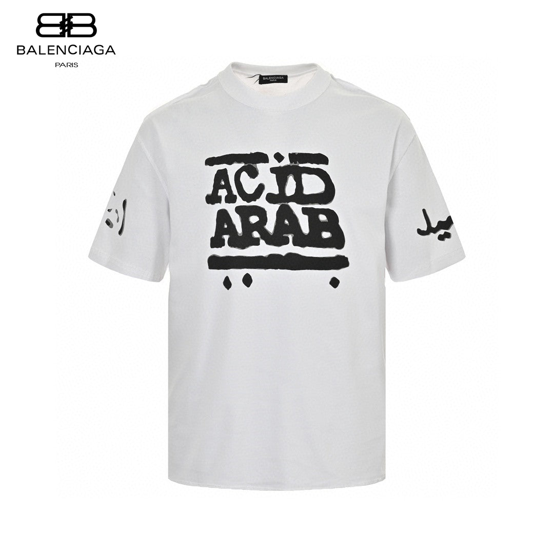 Balenciaga Acid Arab T-shirt - White Unisex Streetwear Limited Edition - This Balenciaga t-shirt features a bold 'Acid Arab' graphic in black on the front, along