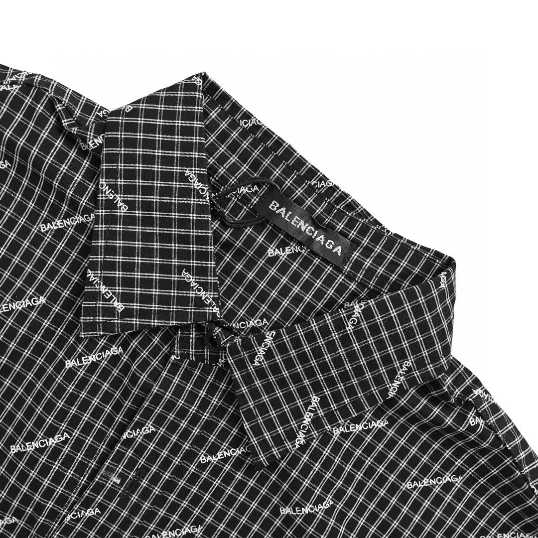 Balenciaga Allover Logo Check Shirt - Black Unisex Streetwear Limited Edition - This Balenciaga shirt features an allover logo design set against a classic black and white
