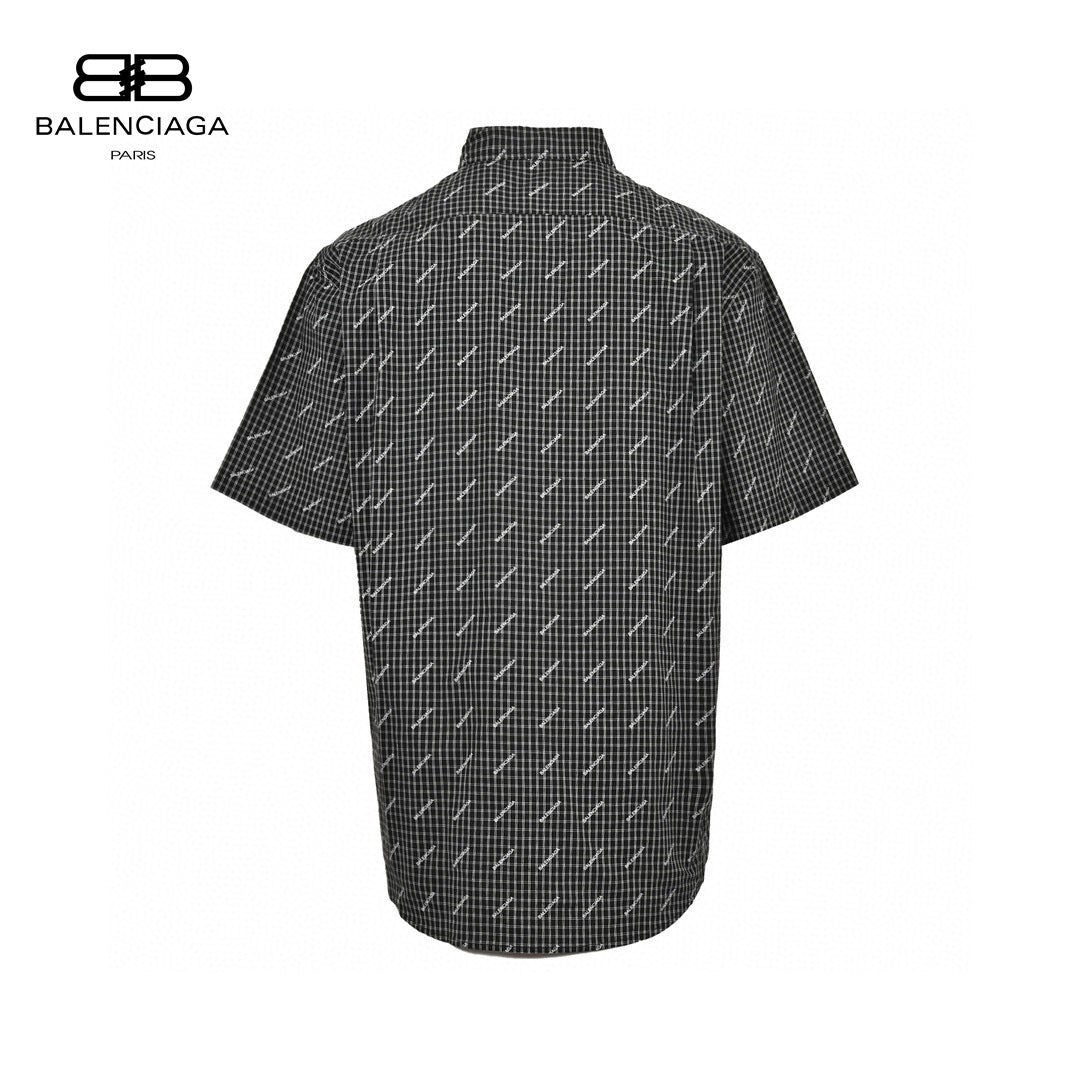 Balenciaga Allover Logo Check Shirt - Black Unisex Streetwear Limited Edition - This Balenciaga shirt features an allover logo design set against a classic black and white