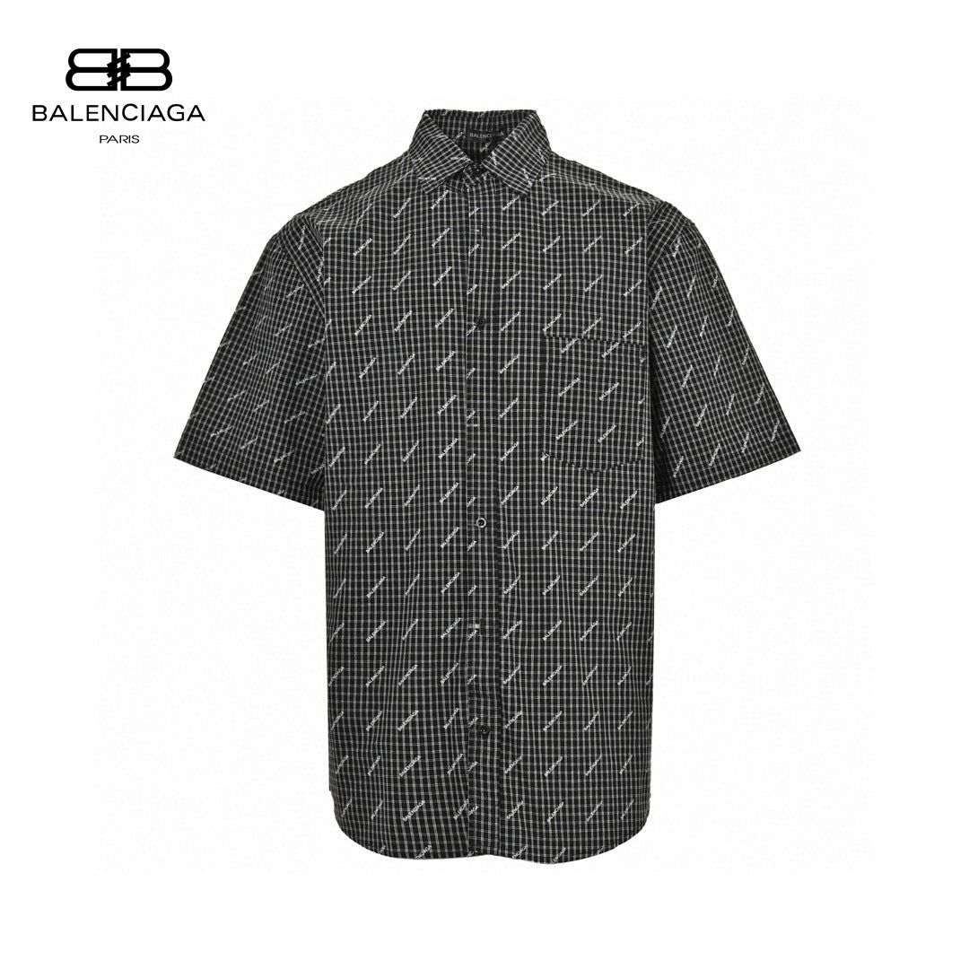 Balenciaga Allover Logo Check Shirt - Black Unisex Streetwear Limited Edition - This Balenciaga shirt features an allover logo design set against a classic black and white