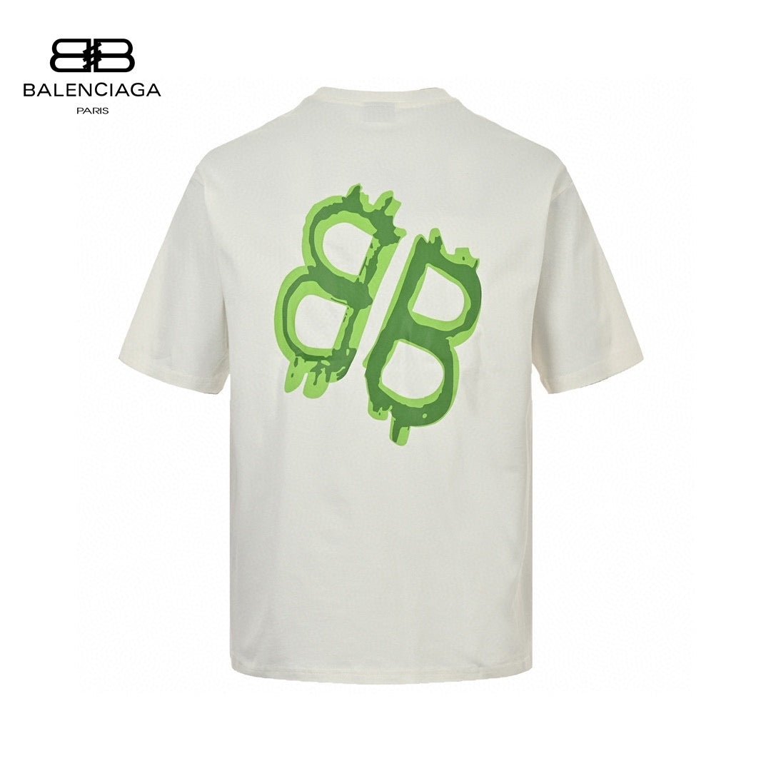Balenciaga Bb Logo T-shirt - White Unisex Streetwear Limited Edition - This Balenciaga T-Shirt in white features a striking green BB logo design on the front.