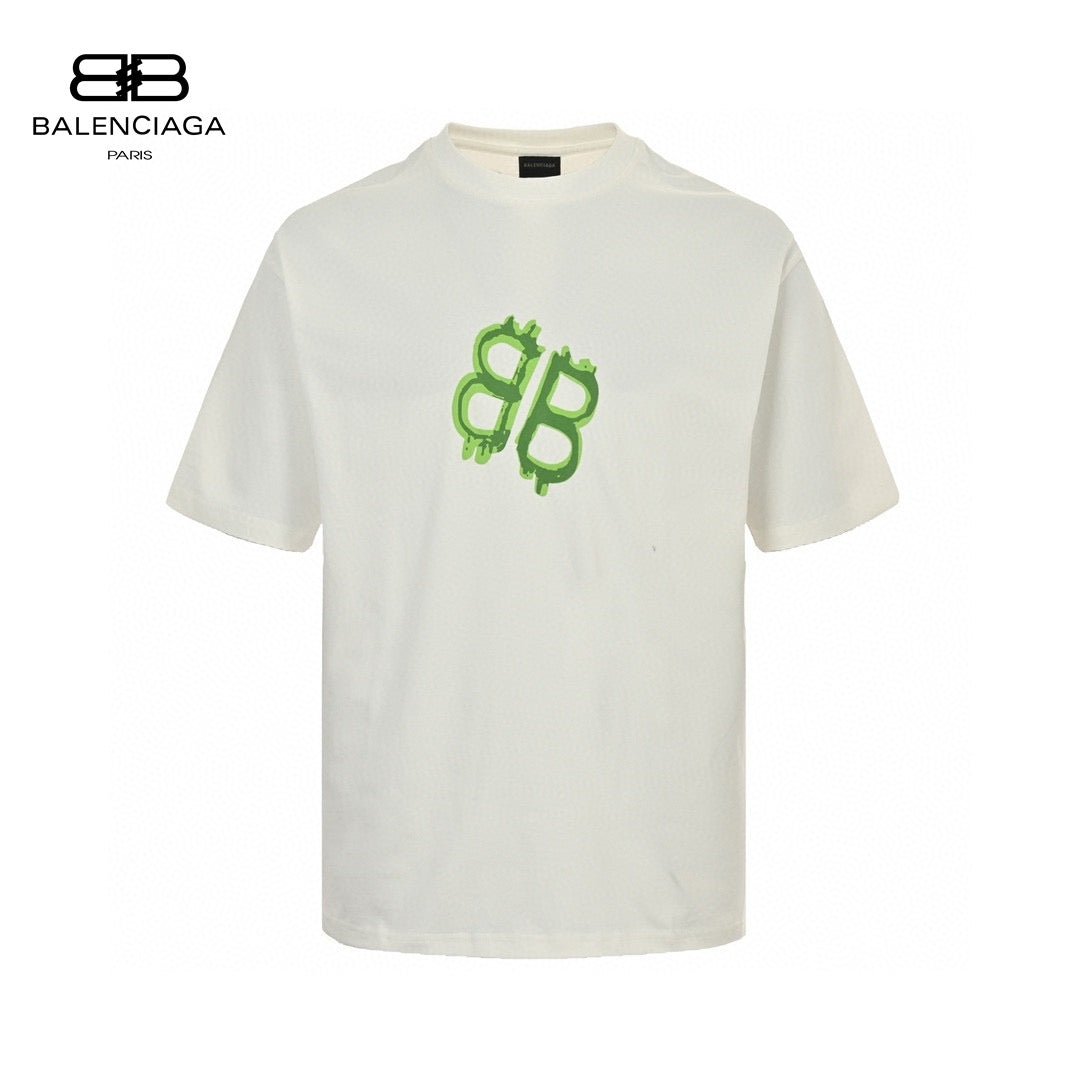 Balenciaga Bb Logo T-shirt - White Unisex Streetwear Limited Edition - This Balenciaga T-Shirt in white features a striking green BB logo design on the front.