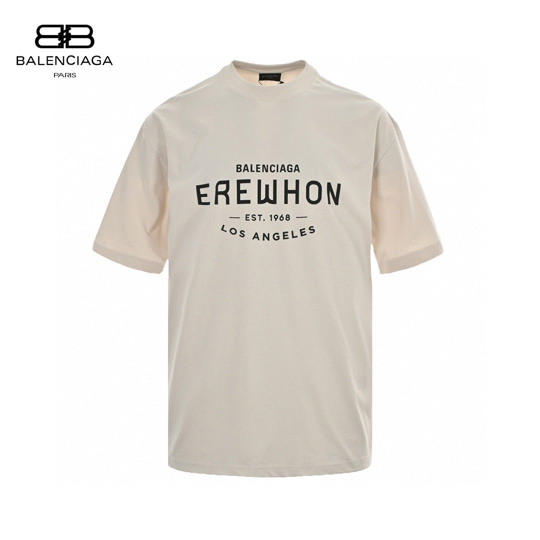 Balenciaga T-shirt With Erewhon Graphic - Beige Unisex Streetwear Limited Edition - <span>Casual and trendy. Features 'EREWHON' graphic with Balenciaga text. Made from high-quality fabric. Perfect fo