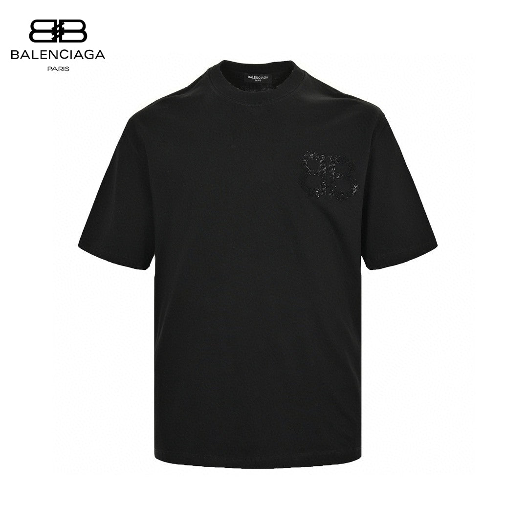 Balenciaga Crystal Logo T-shirt In - Black Unisex Streetwear Limited Edition - The Balenciaga Crystal Logo T-Shirt in black is a sleek and refined addition to any