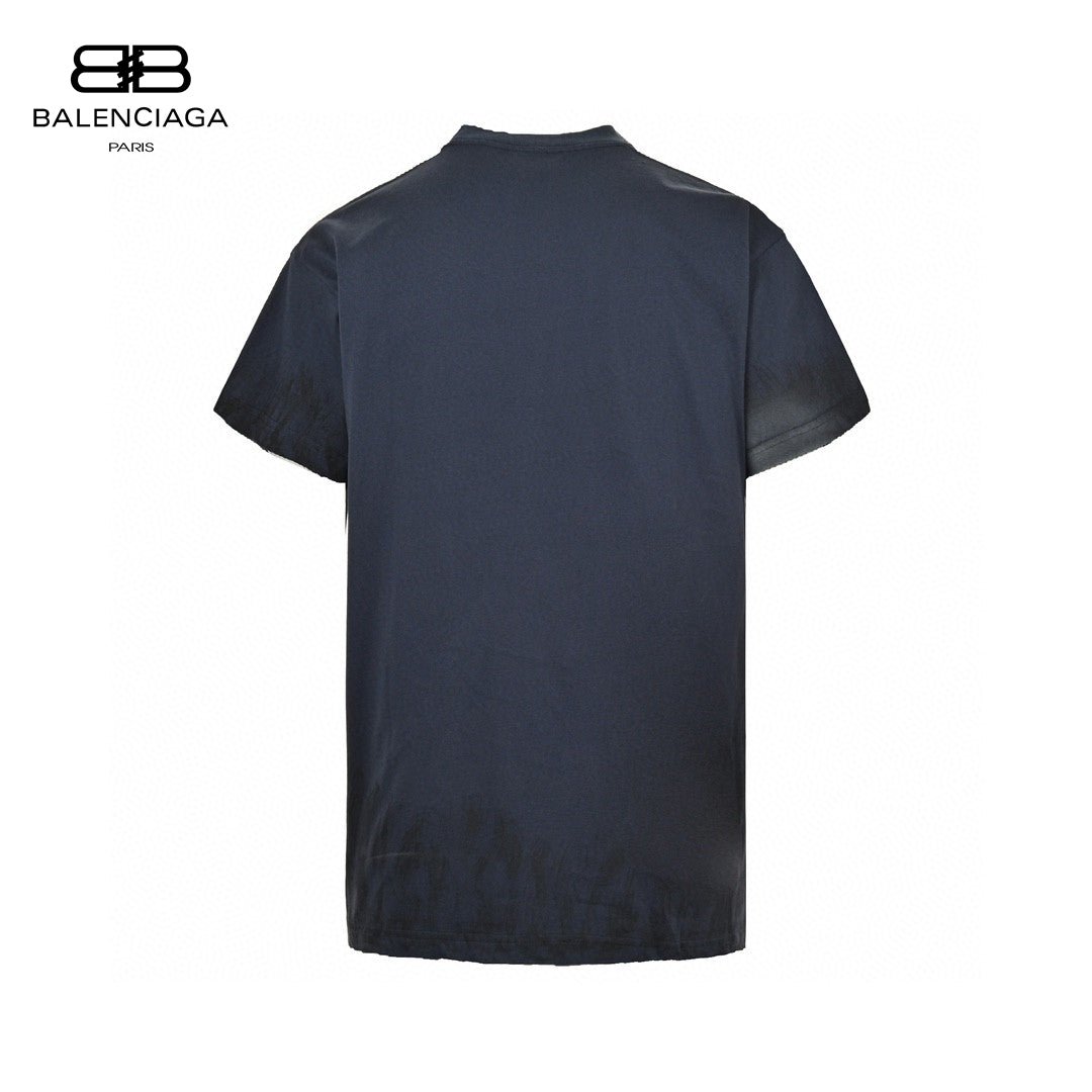 Balenciaga Distressed Logo T-shirt - Navy Unisex Streetwear Limited Edition - This Balenciaga t-shirt features a minimalist logo design on the front, set against a distressed