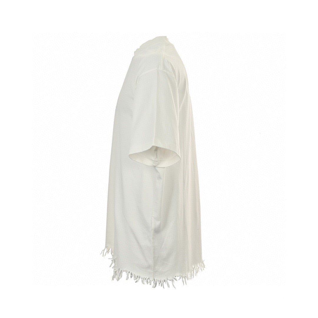 Balenciaga Fringe Hem T-shirt - White Unisex Streetwear Limited Edition - This Balenciaga t-shirt features a subtle logo on the chest and a distinctive fringe hem.