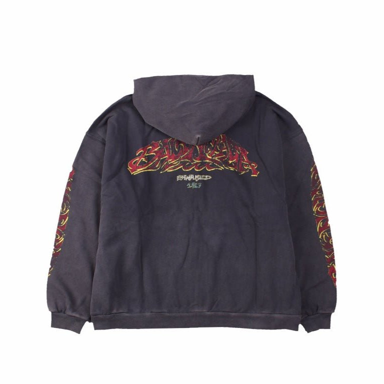 BALENCIAGA Zip-up Hoodie Washed - Grey Unisex Streetwear Limited Edition