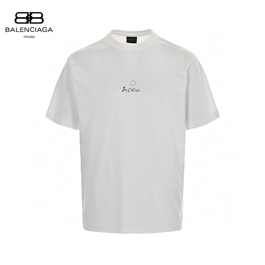 Balenciaga Je T'aime T-shirt - White Unisex Streetwear Limited Edition - This Balenciaga t-shirt features a minimalist design with 'Je t'aime' text and a small heart