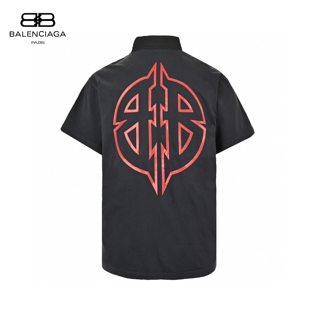 Balenciaga Logo Back Graphic Shirt - Black Unisex Streetwear Limited Edition - The Balenciaga Logo Back Graphic Shirt in black features a bold red graphic logo on