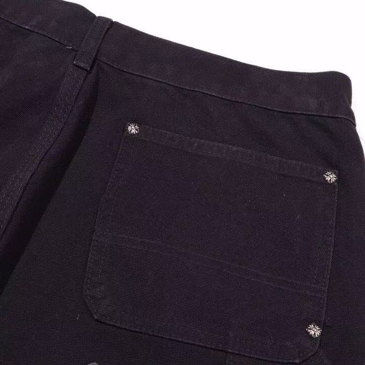 CHROME Hearts Double Knee Carpenter Jeans - Black Unisex Streetwear Limited Edition - The CHROME HEARTS BLACK DOUBLE KNEE CARPENTER JEANS - REPLICA combine rugged utility with luxurious