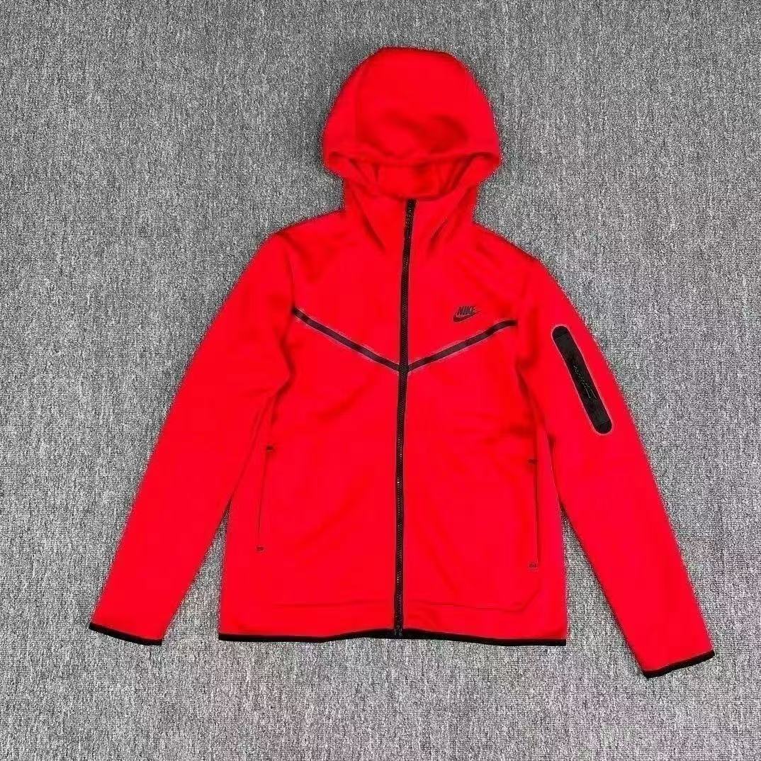 NIKE Tech Fleece Hoodie - Cedar - Obsidian - Red Unisex Streetwear Limited Edition - The NIKE TECH FLEECE HOODIE CEDAR/OBSIDIAN - REPLICA blends modern sportswear innovation with a bold