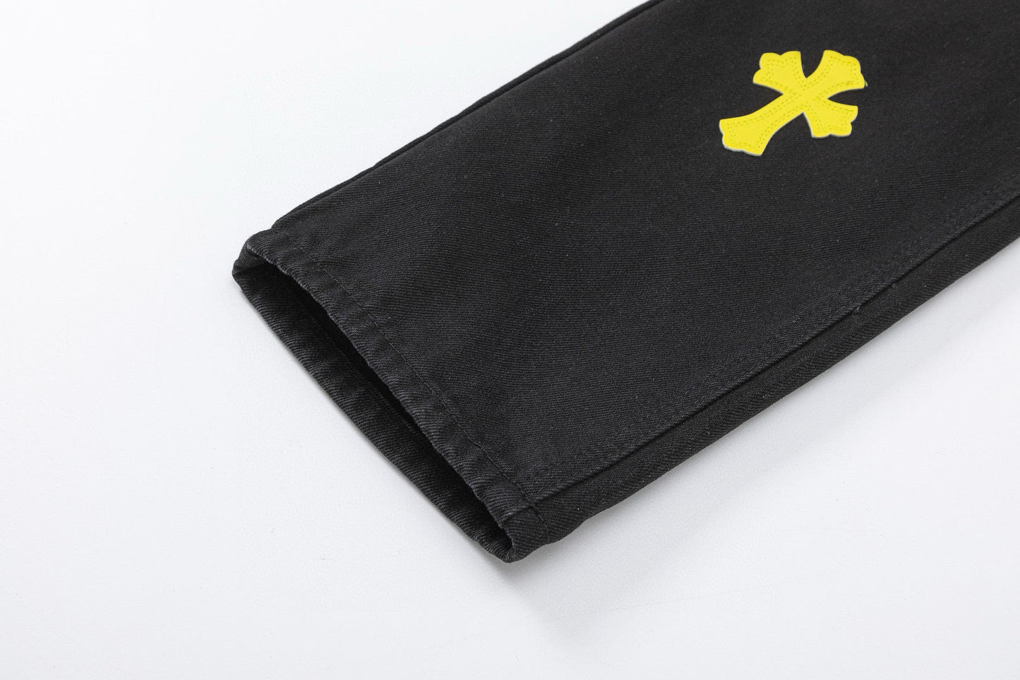 CHROME Hearts Yellow Cross Patch Jeans - Black Unisex Streetwear Limited Edition
