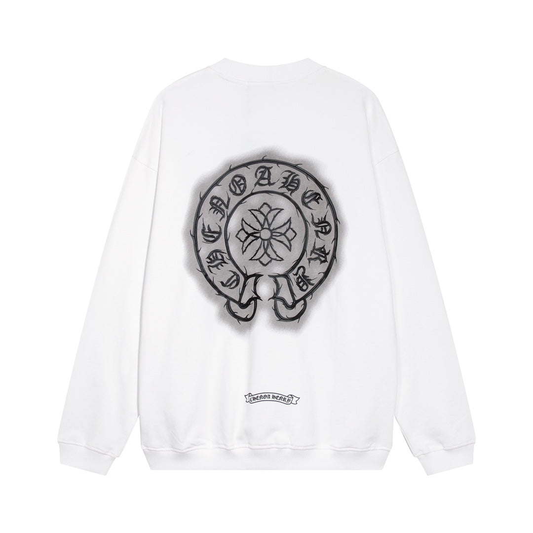 CHROME Hearts Horse Shoe Logo Sweatshirt - White Unisex Streetwear Limited Edition