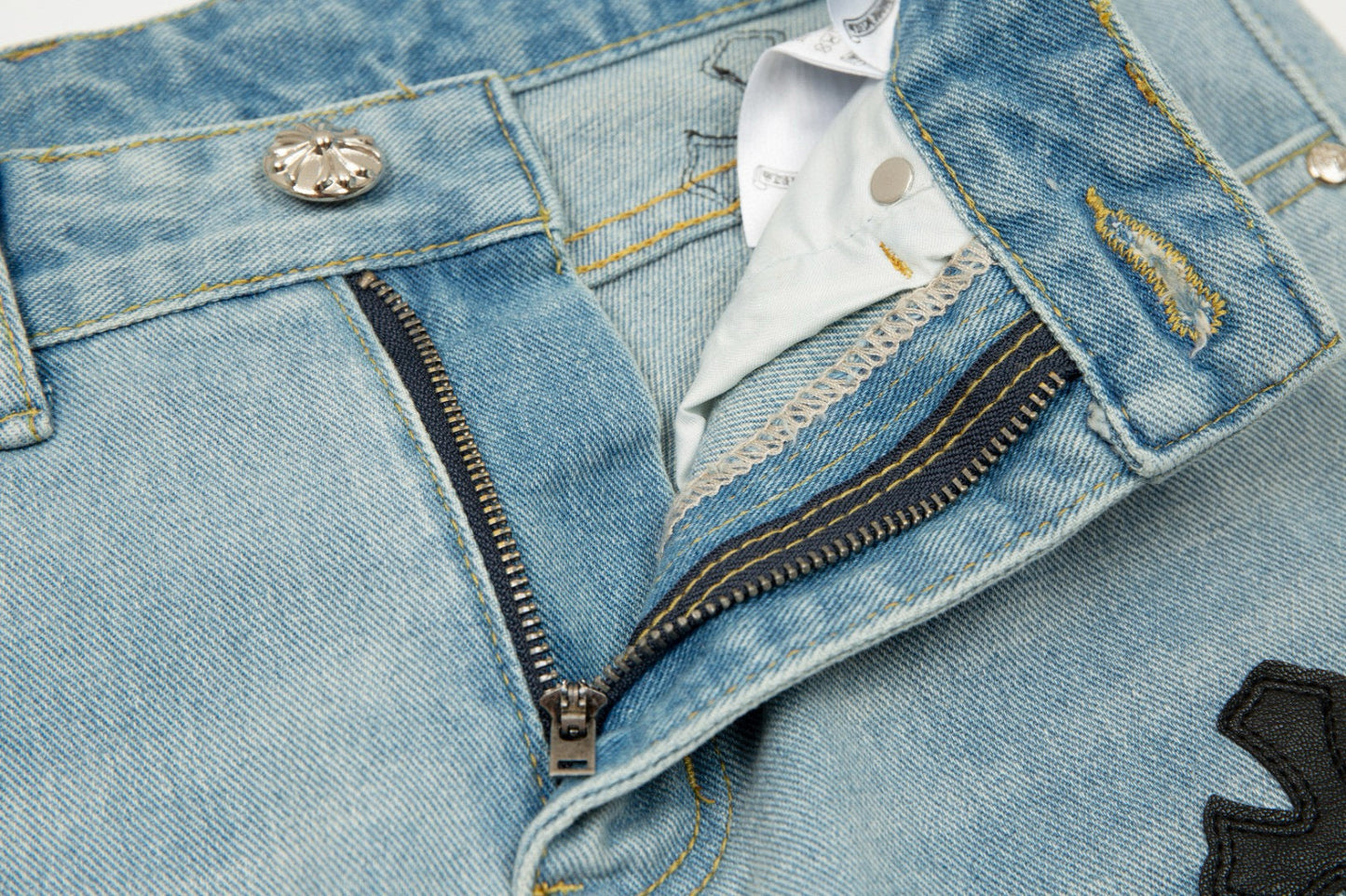CHROME Hearts Se - Embroidered Jeans Blue Unisex Streetwear Limited Edition