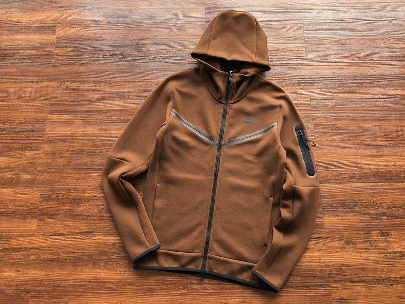 NIKE Tech Fleece Hoodie - - Brown Unisex Streetwear Limited Edition - The NIKE TECH FLEECE HOODIE BROWN - REPLICA combines modern sportswear innovation with sleek streetwear
