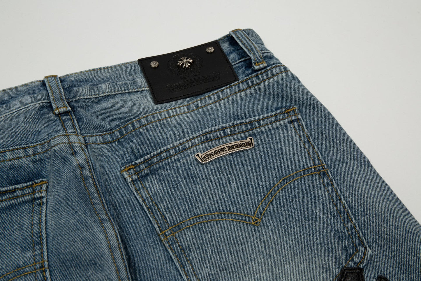 CHROME Hearts Cross Patch Edge Jorts Washed Denim - Black Unisex Streetwear Limited Edition